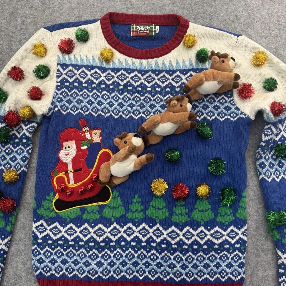 Spencer's Ugly Christmas Sweater Santa And Reindeer 3D Size Small
